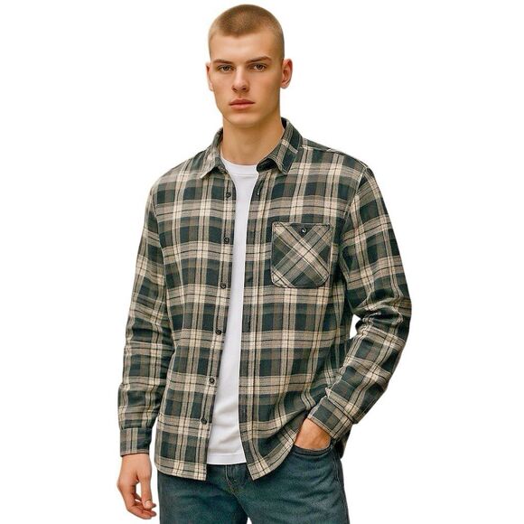 Boston Traders Men’s Cozy Plaid Flannel Shirt Gray/Black Medium - Picture 1 of 6